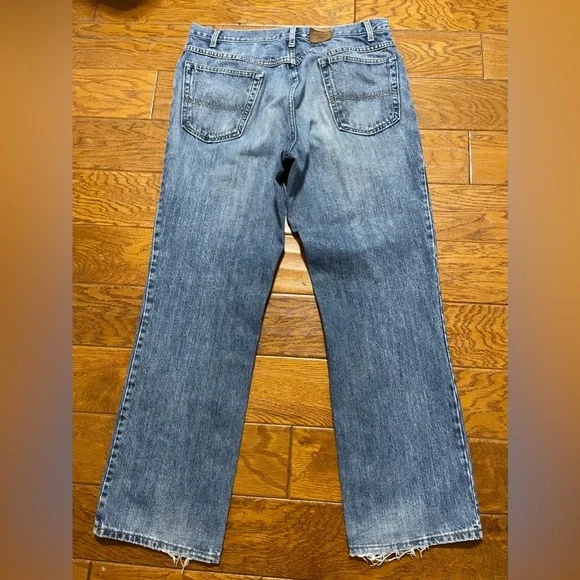 Vintage Bills Khakis Jeans Mens 34x30 Blue Denim Distressed Hem Straight Y2K - Picture 6 of 10